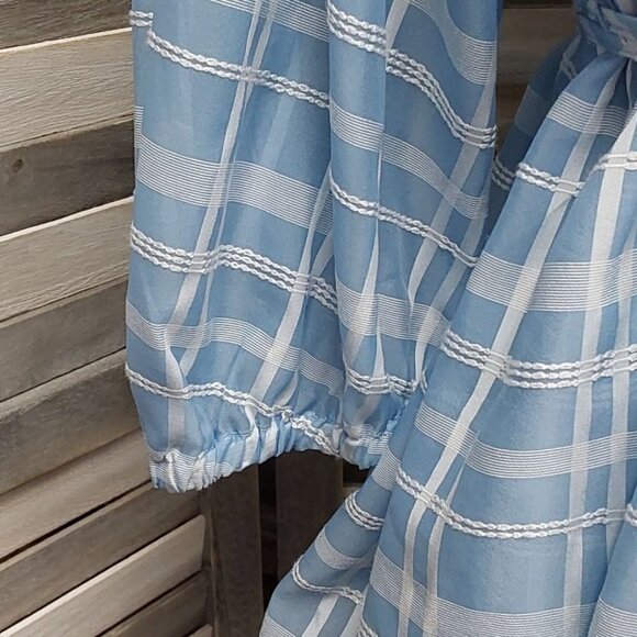 Blue Sheer Gingham Puff Sleeve Wrap Blouse | Future Collective | X Small - Picture 5 of 10